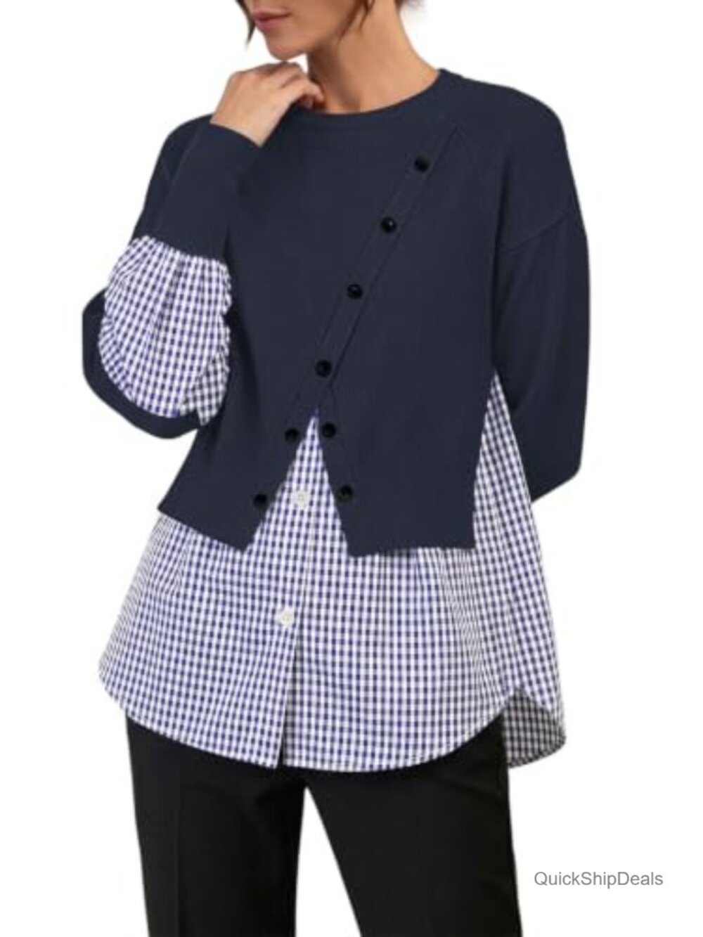 Women's Patchwork Sweater Crew Neck Long Sleeve Knit Pullover Top